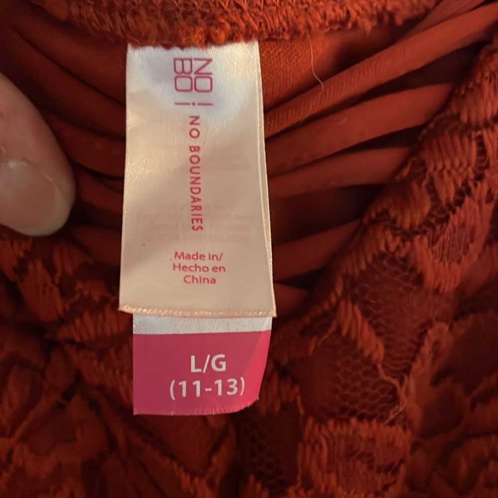 No Boundaries Rust Walk Thru Dress Lg 11-13 NWT - Picture 8 of 8